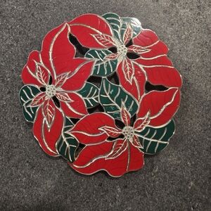 Vintage Oneida Wm Rogers Silverplate Christmas Holiday Poinsettia Trivet Japan